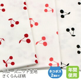 スムースニット生地105cm巾／シュクルフルーツさくらんぼ柄【チェリー くだもの コットン 布 綿 国産 日本製 子供 服 キッズ ベビーハンドメイド 商用利用可 当店のみオリジナル商品 ジャージ】