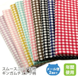 スムースニット生地105cm巾／ミニギンガムチェック・オリジナルカラー（生成地）【新色追加 綿 布 コットン 日本製 国産 ギンガム柄 格子柄 ニット 赤 紺 黒 ピンク ブラウン ミント イエロー ラベンダー ハンドメイド 商用利用可 当店のみオリジナル商品 ジャージ】