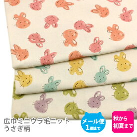広巾ミニウラ毛ニット生地160cm巾／うさぎ柄【綿布コットン日本製 国産 女の子 ラビットハンドメイド 商用利用可オリジナル商品スウェット裏毛 ピンクミントパープル干支兎卯ウサギパーカー】