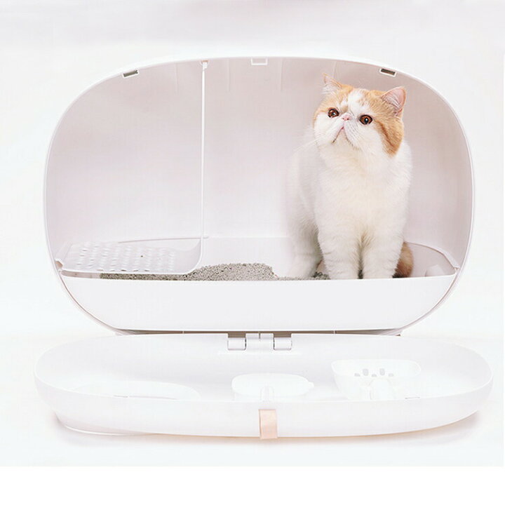 H猫 トイレ 引き出し式 大型 大きめ 上から 可愛い スコップ付き ツードア 折り畳み おしゃれ フルカバー 猫トイレ