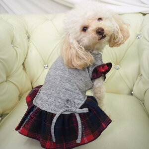 カジュアルデザイン ワンピース 2〜7号 ワンピ ガーリー 超小型犬 犬 猫 ペット 服 犬服 猫服 犬の服 猫の服 コットンワッフル 春 秋 大人かわいい フレア タータンチェック チェック柄 シン