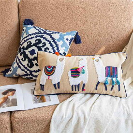 抱き枕 クッションカバー 刺繍 ボヘミアン風 エスニック 異国情緒 綿麻素材 フリンジ飾り リビング ソファ インテリア インド風 モロッコ風 羊 克沙 奥徳 おしゃれ 北欧 テイスト 洗える