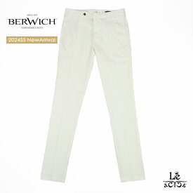 【62H限定10％OFF&P5倍】BERWICH ベルウィッチ JMORELLO GD ジェイモレッロ ノープリーツ パンツ リネン コットン ストレッチ スリムフィット チノ オフホワイト 無地 メンズ 春夏モデル イタリア ブランド 国内正規品 34100【送料無料】