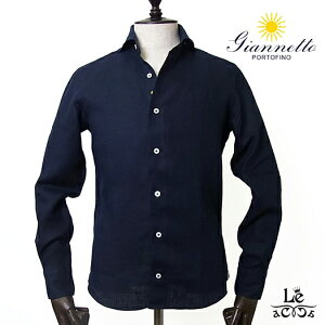 【New Arrival】giannetto ジャンネット リネン シャツ VINCI FIT 無地 ネイビー 紺 長袖 麻 春夏モデル イタリア製 国内正規品 27500【送料無料】