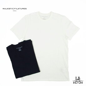 【ポイント5倍&クーポン対象】マジェスティック フィラチュール オム MAJESTIC FILATURES HOMME クルーネック Tシャツ 半袖 メンズ コットン カシミヤ ブラック ホワイト 無地 単色 ブランド 国内正規品 14300 【送料無料】【追跡可能メール便】