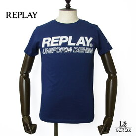 【ポイント5倍】REPLAY リプレイ Tシャツ ロゴ UNIFORM DENIM 半袖 クルーネック ネイビー 国内正規品 8800【送料無料】【追跡可能メール便】