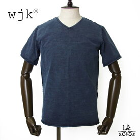 【クーポン対象】wjk ダブルジェイケイ カットソー Tシャツ Vネック 半袖 wide cut tuck メンズ 無地 インディゴ ネイビー 紺 ドメスティック ブランド 日本製 16500 【送料無料】