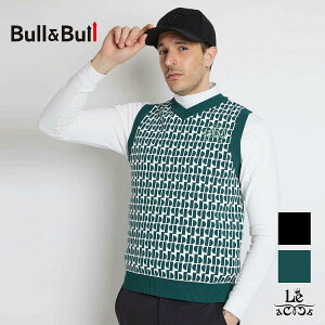 【70%OFF】Bull&Bull ブルアンドブル ゴルフ ニット Wジャガードベスト メンズ ゴルフウエア 秋冬 Vネック フレコ 軽量 速乾 グリーン×ホワイト ブラック×ホワイト 国内正規品 25300【送料無料】
