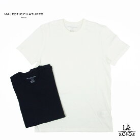 マジェスティック フィラチュール オム MAJESTIC FILATURES HOMME クルーネック Tシャツ 半袖 メンズ コットン カシミヤ ブラック ホワイト 無地 単色 ブランド 国内正規品 14300 【送料無料】【追跡可能メール便】