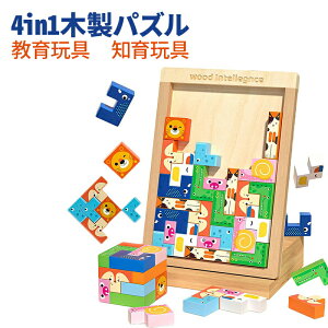 【開店記念・10%OFFクーポン!】4in1 モンテッソーリ 教育玩具 木製パズル 3D立体パズル 脳トレ 記憶力トレ 空間認識 創造力3 4 5 6歳 知育玩具 小学生 女の子 男の子 クリスマス 誕生日プレゼン