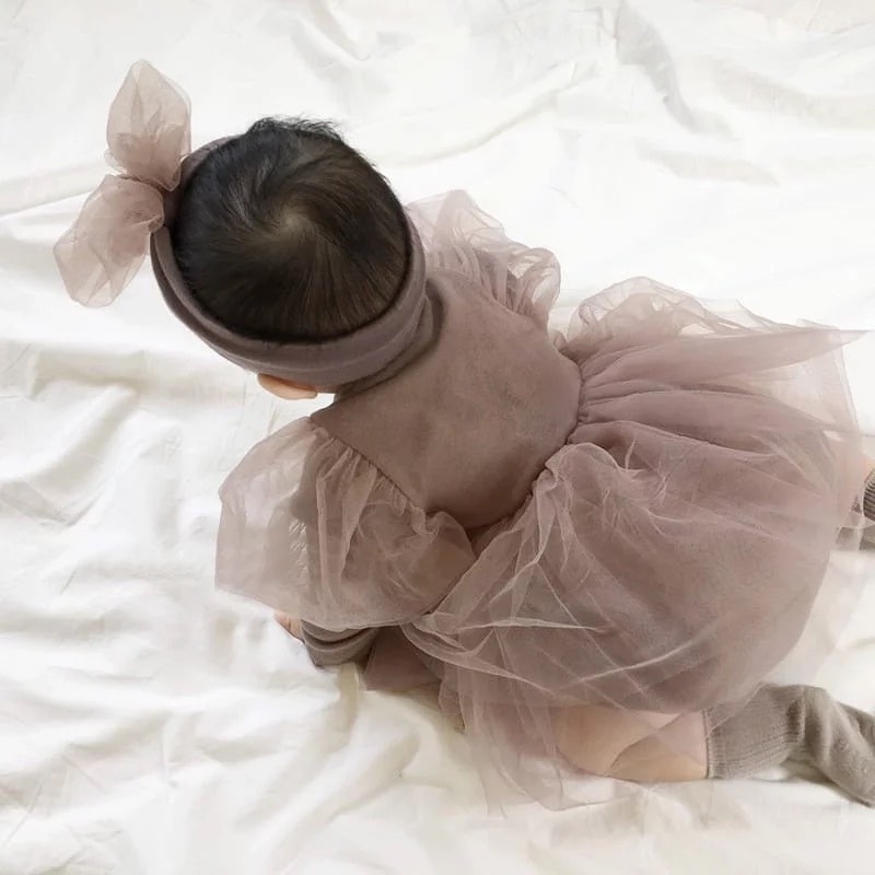 女の子 2歳 ドレス ワンピース ハイネック レース フリル くすみカラー 韓国