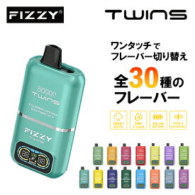 Fizzy Twins 電子タバコ 使い捨て VAPE 50000回吸引 持ち運び シーシャ 2in1フレーバー切替 2つの味を1本で デュアルモード搭載 LEDディスプレイ 残量表示 エアフロー調節 850mAh Type-C充電式 爆煙 禁煙 水蒸気タバコ ニコチン・タールなし