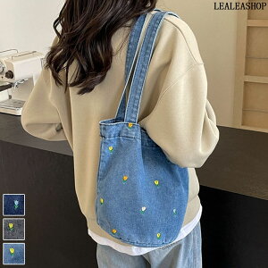 ショルダーバッグ バッグ チューリップ柄 小花柄 花柄 トートバック 楽ちん 肩掛け レディースファッション カジュアル デニム生地 コットン 綿 40代 50代 60代 春 夏 秋 新作