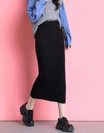 リブニットスカート ロング レディース ボトムス タイトスカート シンプル カジュアル 通勤服 ウエストゴム 秋冬 ハイウエスト オフィス きれいめ おしゃれ