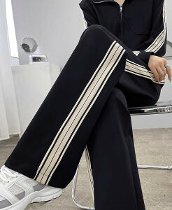 サイドラインパンツ サイドライン ジャージ レディース ボトムス パンツ ロング丈 ハイウエスト ドロスト カジュアル 大きいサイズ 3L 4L 黒 シンプル ストレートパンツ スポーツ ストリート