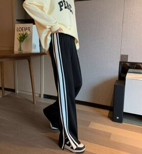 サイドラインパンツ サイドライン ジャージ レディース ボトムス パンツ ロング丈 ハイウエスト ドロスト カジュアル 大きいサイズ 3L 4L 5L 黒 サイドスリット シンプル ストレートパンツ ウ