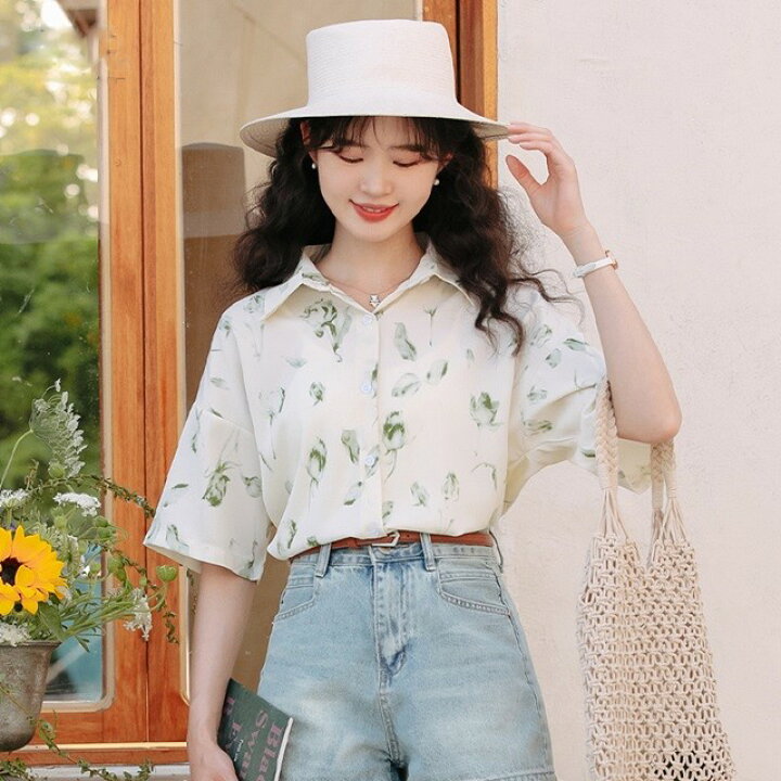 楽天市場】柄シャツ レディース 半袖 柄 ブラウス レディース 花柄 