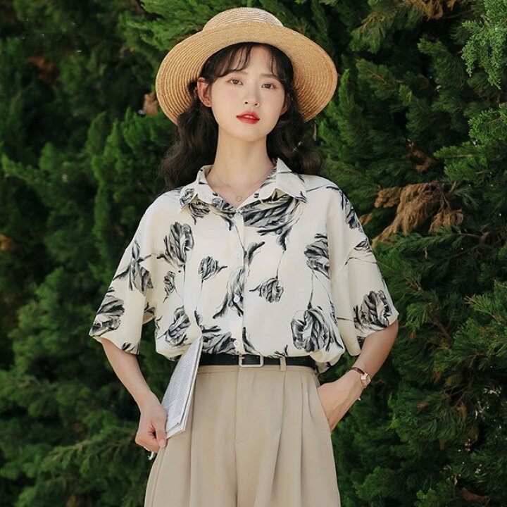 楽天市場】花柄シャツ レディース 半袖 柄 ブラウス レディース 花柄 