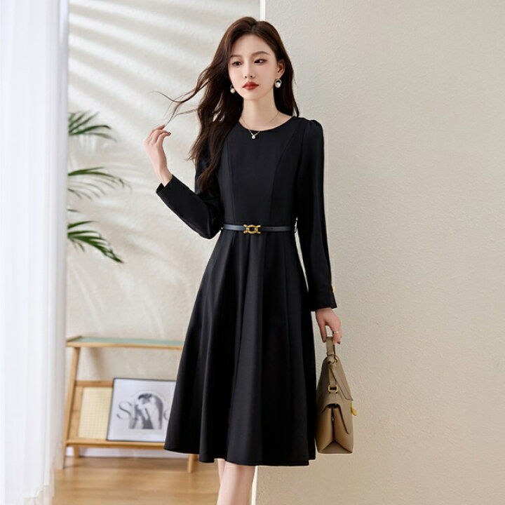 楽天市場】きれいめ ワンピース 黒 aライン ワンピース 膝丈 フレア  