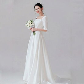 ウェディングドレス 白 ウェディングドレス 袖あり 五分袖 半袖 ウェディングドレス 大きいサイズ 3L 4L 小さいサイズ シンプル トレーン