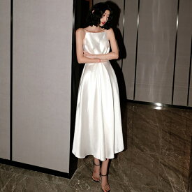 ウェディングドレス 白 ウェディングドレス 大きいサイズ 3L 4L ウェディングドレス ミモレ丈 キャミソール ノースリーブ シンプル