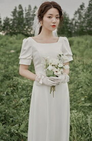 ウェディングドレス 白 ウェディングドレス 大きいサイズ 3L 4L ウェディングドレス 袖あり 半袖 シンプル
