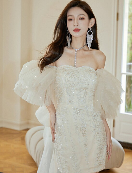 楽天市場】ミニ丈 ウェディングドレス 二次会 結婚式 ドレス  