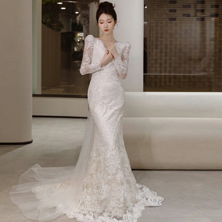 楽天市場】ウェディングドレス マーメイド ウェディングドレス 袖あり  
