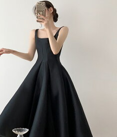 ウェディングドレス 黒 白 ウェディング カラードレス 大きいサイズ 3L 4L 小さいサイズ ウェディングドレス ミモレ丈 二次会 ノースリーブ スクエアネック シンプル
