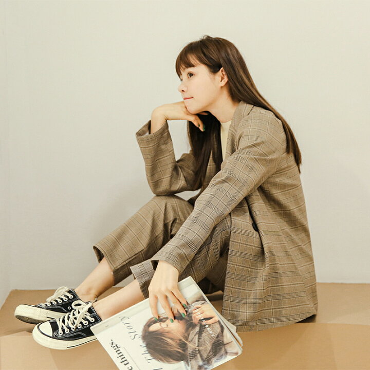 グレンチェック スーツセット レディース セットアップ 上下セット チェック柄 スカート パンツ ジャケット 通勤服 オフィス カジュアル 春 秋 冬 Leap グレンチェック スーツ上下 プリーツスカート カジュアル おしゃれ 学生