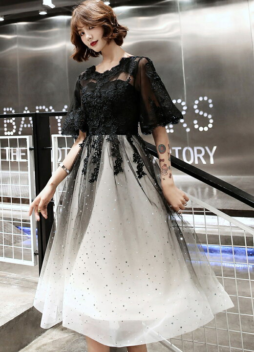結婚式 パーティードレス ぽっちゃり L 2l 3l 4l 5l 6l 大きいサイズ 半袖 袖あり シースルー 総 レース ワンピース 二次会 黒 Md 気質アップ