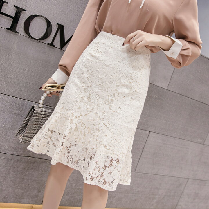 楽天市場】マーメイド レース スカート ひざ丈 マーメイドスカート  