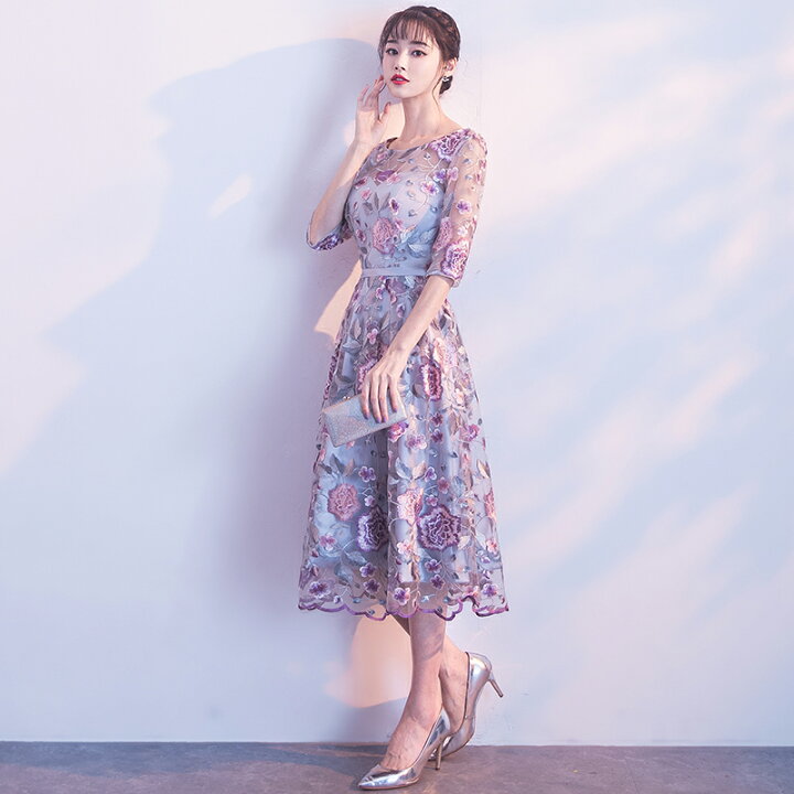 楽天市場】パーティードレス ドレス ひざ丈 ミモレ丈 ワンピース 結婚  