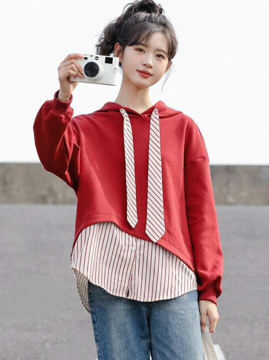 楽天市場】重ね着風 パーカー レディース プルオーバー 秋冬 トップス  