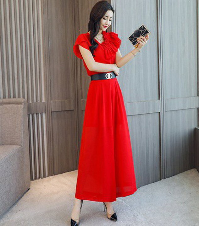楽天市場 かっこいいパンツドレス セットアップ レディース パーティードレス 結婚式 お呼ばれ ドレス パンツ 袖あり フリル 大きいサイズ 3l 4l 黒 赤 白 ウエストマーク フリル襟 アシンメトリー Vネック 代 30代 40代 ｌｅａｐ