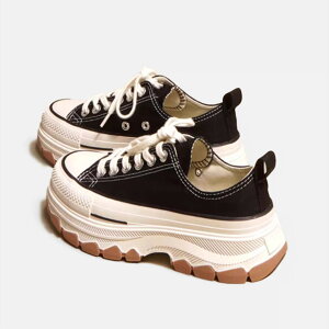 厚底 キャンバス スニーカー レディース ローカット 厚底シューズ 紐靴 レースアップ 大人可愛い 韓国 ファッション 黒 白 カジュアル シンプル ストリート アメカジ