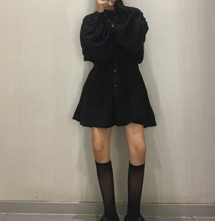 楽天市場 シャツワンピース 長袖 ミニ スタンドカラー ワンピース レディース 黒 白 春 秋 フロントボタン ミニワンピース チュニックワンピース カジュアル シンプル ウエストマーク ハイネック ギャザー 可愛い ｌｅａｐ