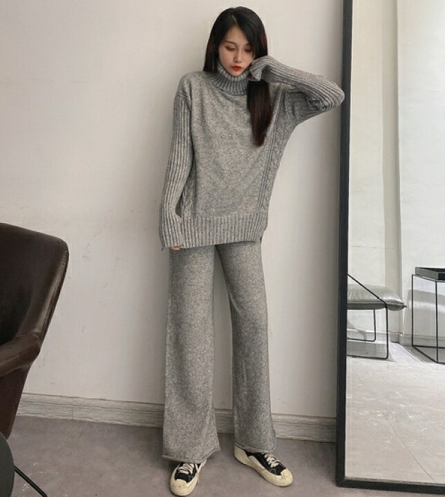 楽天市場】セットアップ ニット パンツ レディース 秋冬 長袖 上下 
