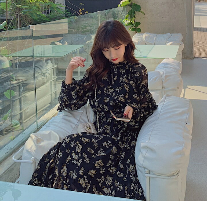 楽天市場】花柄 ワンピース 長袖 ロング レディース ロングワンピース  