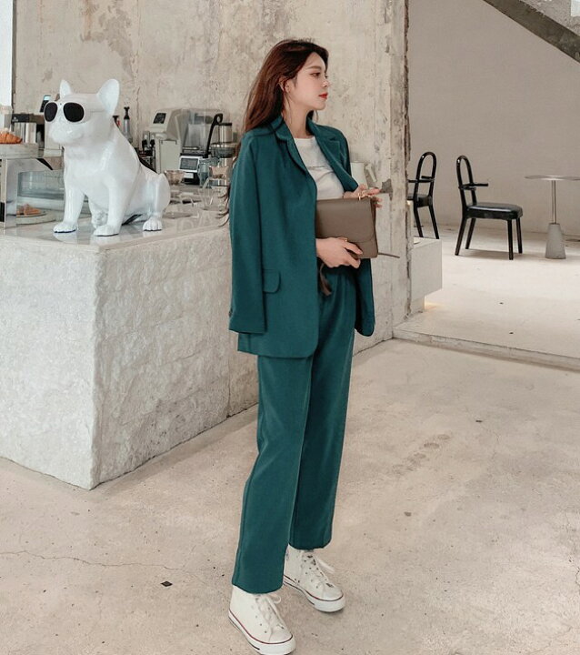 楽天市場 パンツスーツ スーツ セットアップ レディース カジュアル おしゃれ パンツ テーラードジャケット 大きいサイズ ゆったり シンプル 通勤服 オフィス オフィスカジュアル 韓国 ファッション ｌｅａｐ