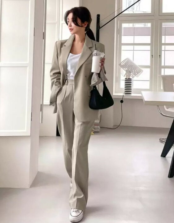 楽天市場 パンツスーツ レディース カジュアル スーツ セットアップ テーラードジャケット パンツ セット ゆったり 通勤服 オフィス ビジネス オフィスカジュアル 韓国 ファッション シンプル おしゃれ ｌｅａｐ