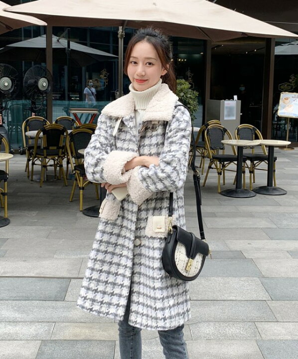 楽天市場】千鳥格子 コート ボア レディース アウター 冬 ボア襟 