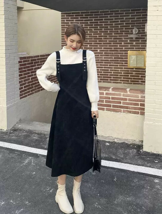 楽天市場 セットアップ レディース ワンピース 2点セット ジャンパースカート ミモレ丈 ハイネック ニット トップス 長袖 サロペット スカート 大きいサイズ 3l 4l 5l 黒 白 秋冬 秋 冬 シンプル カジュアル 大人可愛い コーデセット ｌｅａｐ