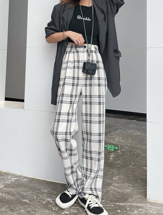 楽天市場 チェック パンツ レディース ボトムス ハイウエスト ウエストゴム ワイドパンツ 大きいサイズ 3l 春 秋 冬 チェック柄パンツ ストレート パンツ ワイドストレートパンツ ゆったり カジュアル 韓国 ファッション ｌｅａｐ
