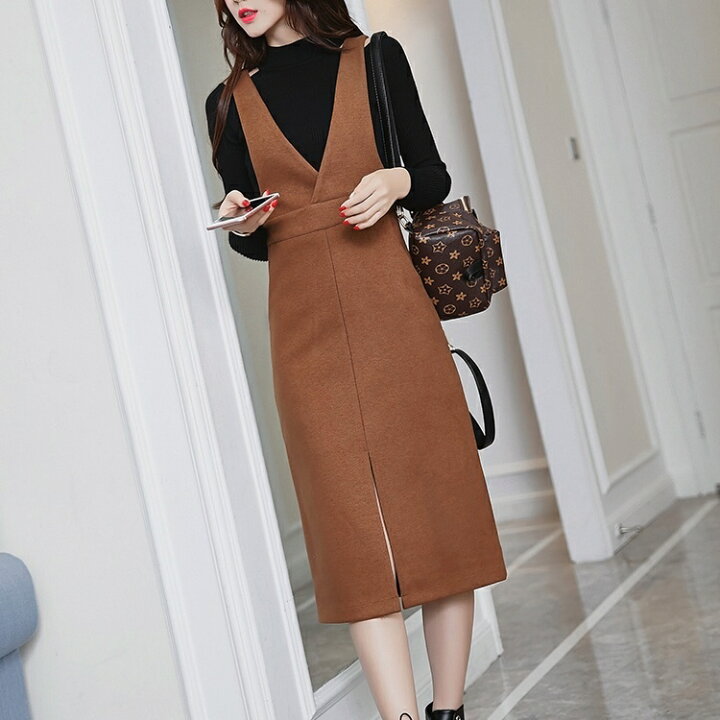 楽天市場 ジャンパースカート Vネック ノースリーブ ワンピース レディース 秋冬 ミモレ丈 サロペット スカート タイト スリット 大きいサイズ 3l 小さいサイズ 韓国 ファッション 大人 秋 冬 ｌｅａｐ