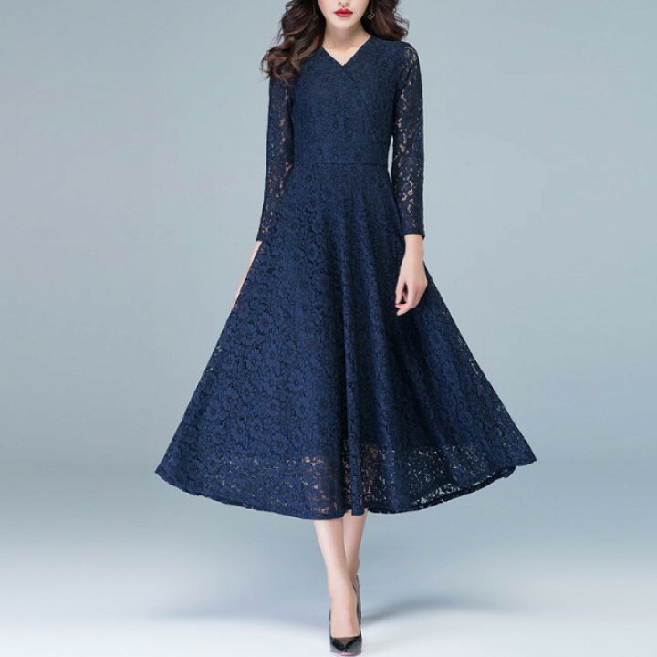楽天市場 総レース パーティードレス ロングドレス 袖あり 長袖 大きいサイズ 3l 4l 黒 ネイビー お呼ばれ 結婚式 ドレス フォーマル ワンピース ロング丈 代 30代 40代 Vネック カシュクール 花柄 演奏会 発表会 ｌｅａｐ