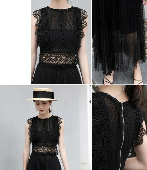 楽天市場 レース セットアップ レディース スカート ロング シースルー トップス 春服 夏 お呼ばれ ドレス 黒 白 ノースリーブ セクシー きれいめ パーティードレス 結婚式 サマードレス リゾート 代 30代 ｌｅａｐ