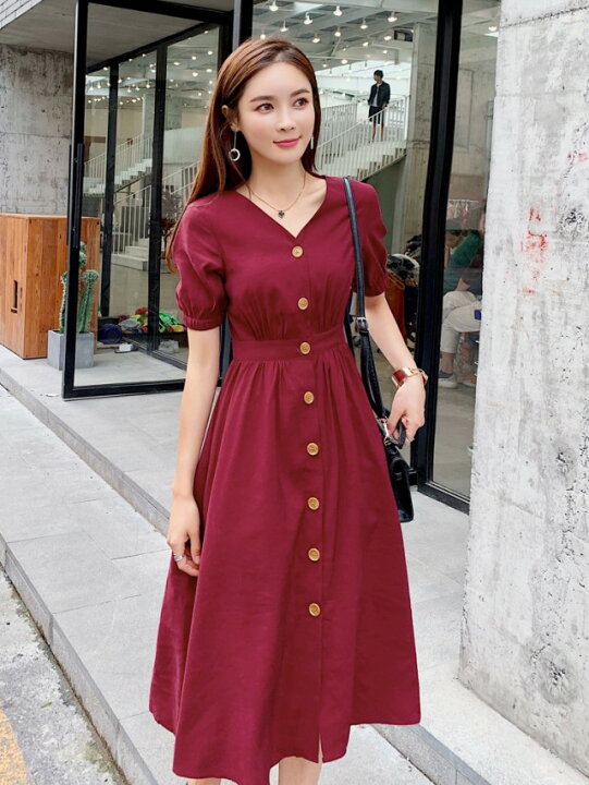 楽天市場 Vネック ワンピース ミモレ丈 フロントボタン 黒 赤 ワンピース レディース 春服 夏 大きいサイズ 3l ハイウエスト ウエストマーク カジュアル きれいめ デート服 代 30代 40代 ｌｅａｐ