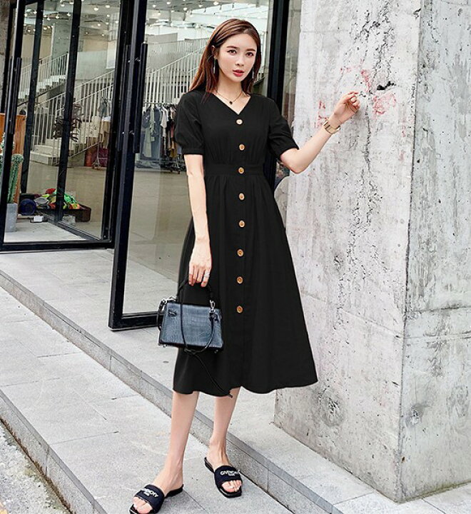 楽天市場 Vネック ワンピース ミモレ丈 フロントボタン 黒 赤 ワンピース レディース 春服 夏 大きいサイズ 3l ハイウエスト ウエストマーク カジュアル きれいめ デート服 代 30代 40代 ｌｅａｐ