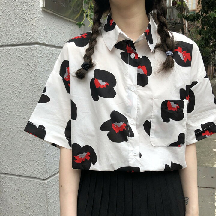 楽天市場 襟付き シャツ ブラウス レディース トップス 半袖 アロハシャツ 花柄 半袖 五分袖 柄シャツ ゆったり カジュアル レトロ 羽織りもの 春 夏 リゾート 韓国 ファッション ｌｅａｐ